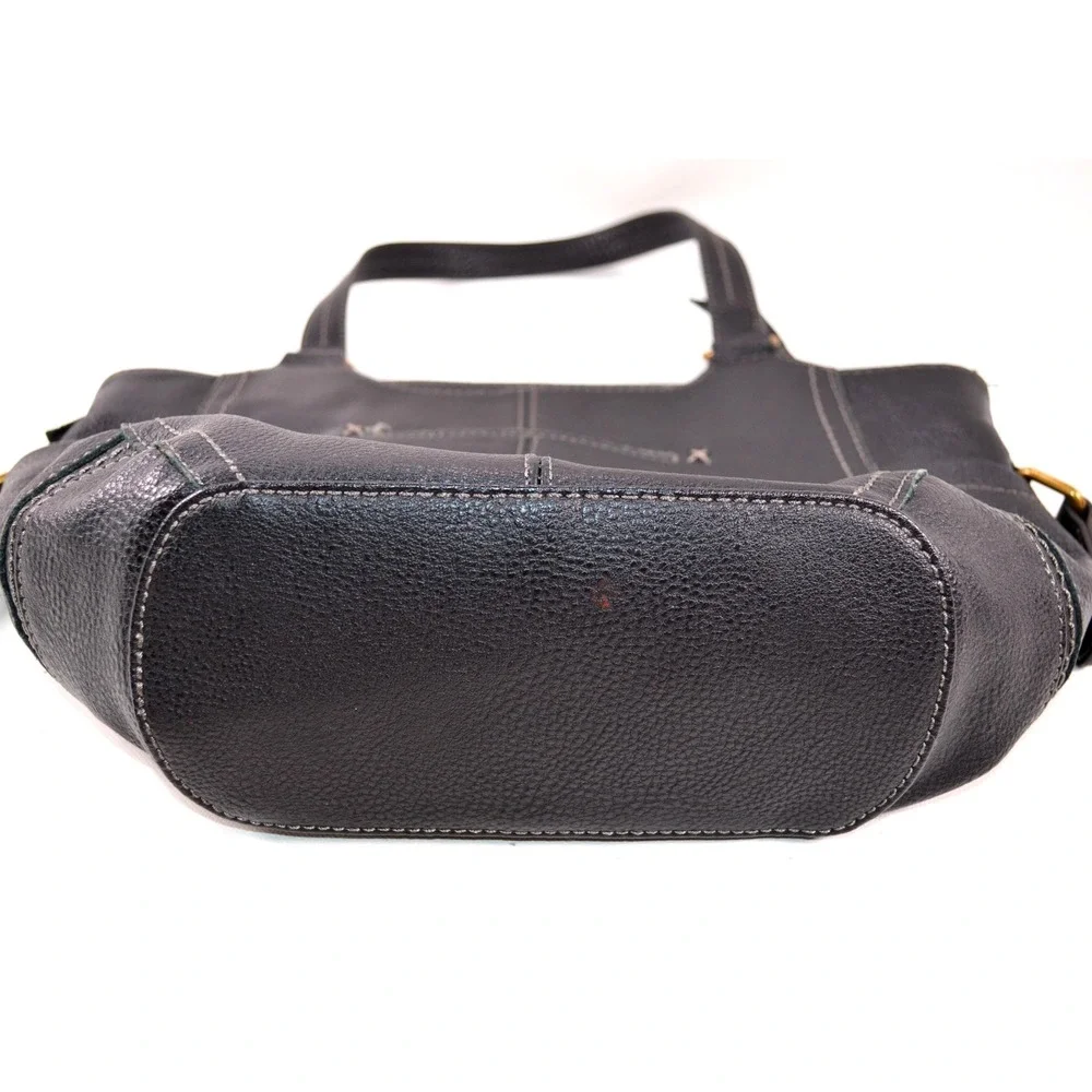 The Sak Black Pebbled Leather Hobo Shoulder Bag Zip Double Handle‎ 3 Section